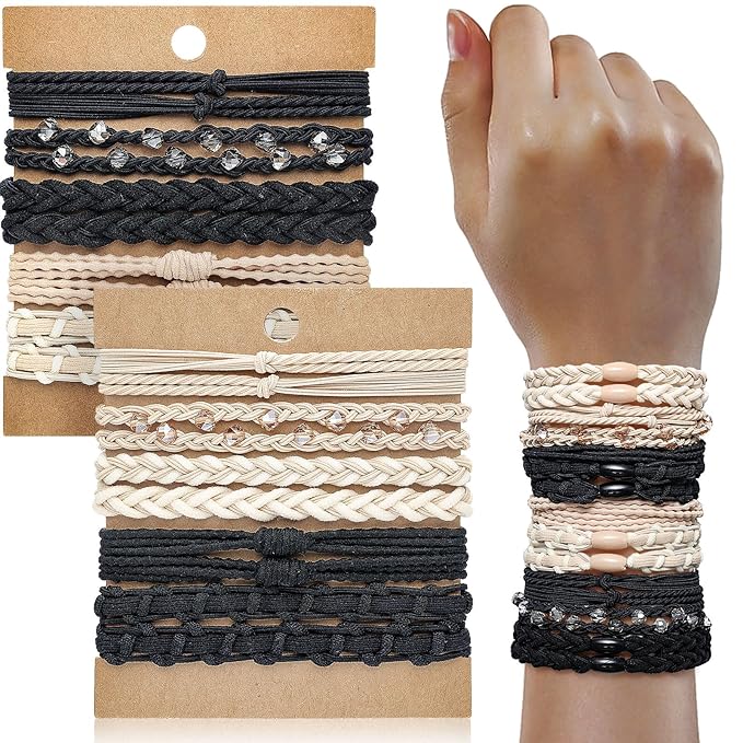 Boho Hair Tie Bracelets - Elastic Bands for Women's Ponytails, Daily Life, Sports, and Work (20pcs)
