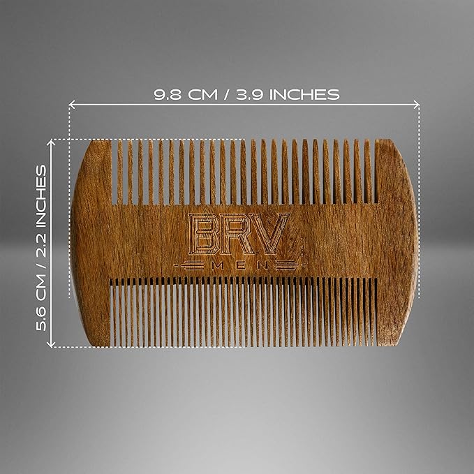 BRV MEN Beard & Mustache Comb, 100% Natural Green Sandalwood, Pocket Beard Comb with Carry Case, Wooden Beard Comb for Men For All Types and Styles of Hair & Beard