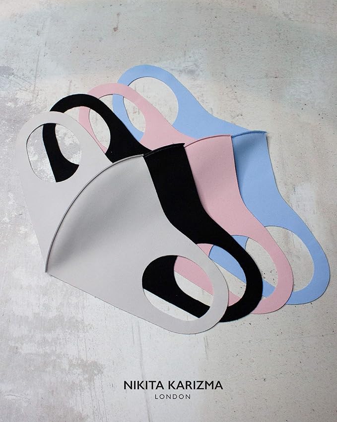 KARIZMA Styling Essentials Cloth Face Mask. 4 Buttery Soft Masks Washable Fabric. (Classic) Pink, Soft Grey, Blue and Black Face Mask Reusable. Fabric Face Mask 4 Pieces