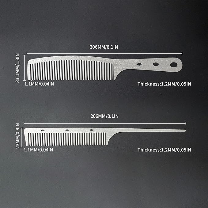2 Pcs Stainless Steel Comb,Teasing Comb with Metal Pick, Rat Tail Combs, Metal Combs Hair Cutting for Stylist Hair Women Wood Grain Design