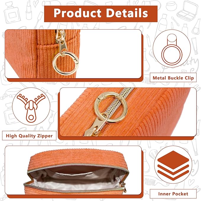 Period Bag for Girls, Corduroy Sanitary Napkin Storage Bag, Period Pouch & Tampon Holder, Feminine Care Organizer（Orange）