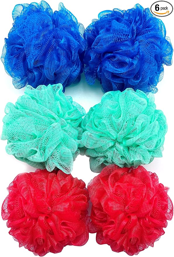 Amazon Basics Exfoliating Bath and Shower Loofah, Multicolor, Pack of 6