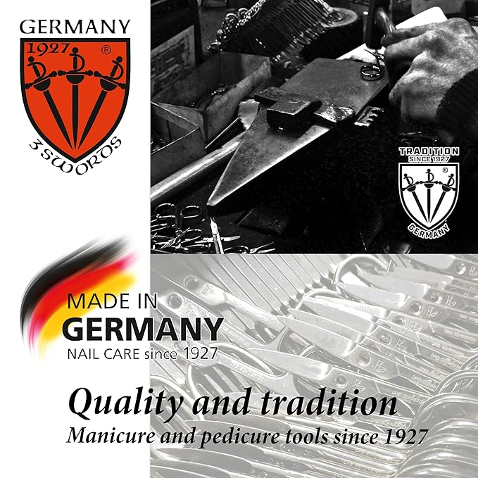 3 Swords Germany - brand quality 6 piece manicure pedicure grooming kit set for professional finger & toe nail care scissors clipper genuine leather case in gift box, Made in Solingen Germany (03652)