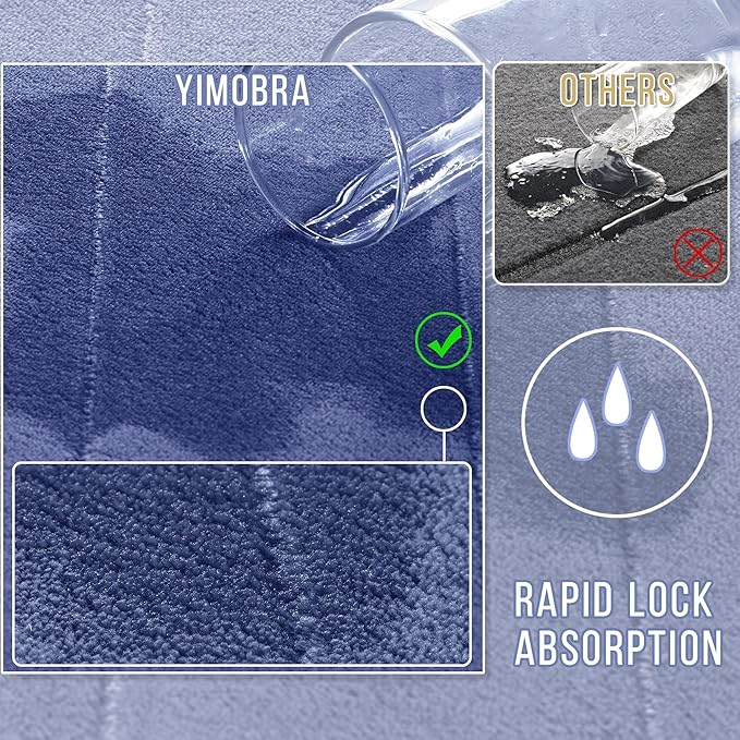Yimobra Memory Foam Bath Mat Set 2 Piece - Super Soft Absorbent Quick Dry Bathroom Toilet Rugs, Machine Washable Non Slip Floor Carpet for Tub Shower & Single Sink (31.5x20 & 24x20, Navy Blue)