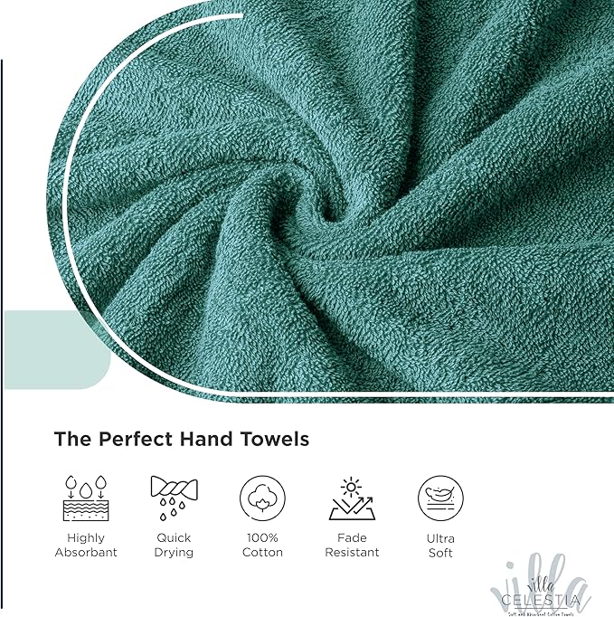 100% Cotton Bath Towel Set of 24-6 Bath Towels, 6 Hand Towels, 12 Wash Cloths, Sustainable, Soft, Highly Absorbent, Combed Cotton 24 Piece Set for Hotels, Spa, Bathroom, Dorm, Teal