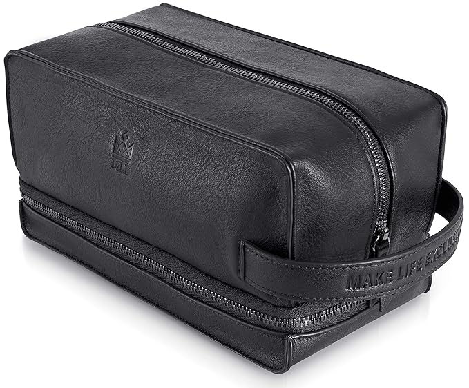 Mens Leather Toiletry Bag – Travel Dopp Kit, Shaving Bag, Grooming & Hygiene Organizer, Leather Toiletry Bag for Men, Gift for Him