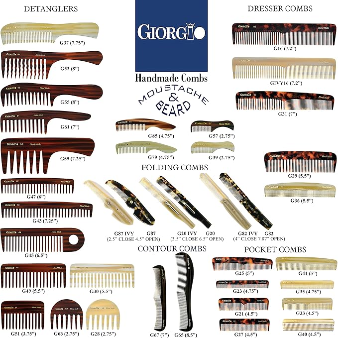 Giorgio G35 Handmade Fine Tooth Pocket Comb for Men, Mustache and Beard Comb for Men, Travel Combs for Everyday Grooming or Styling Hair, Saw Cut and Hand Polished (4.6")