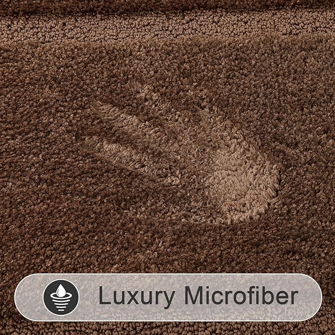 SHACOS Soft Fluffy Bathroom Rugs Set of 3 Pieces with Runner U Shape Toilet Rugs Bath Mats Non Slip Washable Bath Rugs Absorbent Bathroom Carpet, Coffee Brown