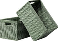 UBBCARE 2 Pack Wicker Basket, 13.4L×8.3H×7.1W inch Woven Paper Rope Storage Baskets for shelves, Foldable Rectangular Storage Baskets with Handle, Storage Basket for Organizing, Green