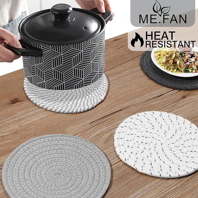 ME.FAN 7 Inch Trivets/Potholders 4 Set Cotton Thread Weave Trivets for Pots and Pans - Large Coasters/Hot Pads to Protect Desktop & Countertop - Mix 1