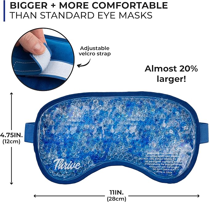 Thrive Gel Beads Eye Mask - Cold Compress for Dark Circles & Puffy Eyes - Hot Compress for Migraine Relief & Post-Surgery Swelling - Sleep Mask Blackout & Ice Pack for Face - Midnight, Pack of 1