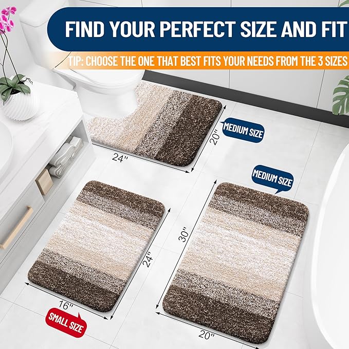OLANLY Bathroom Rug Set 2 Piece, Soft Absorbent Microfiber Bath Rug Set, Non-Slip, Machine Wash Dry, Plush Shaggy Bath Mats for Bathroom (30"x20"+24"x16", Light Brown)