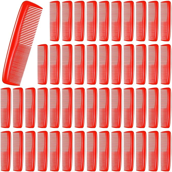 50 Pcs Pocket Combs for Men 5 Inch Cutting with Wide and Fine Teeth Plastic Professional Barber Haircut Small Anti Static Combs for Women Grooming Accessories for Beard(Red)