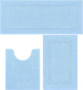 SHACOS Soft Fluffy Bathroom Runner Rugs Set of 3 Bath Mats with U Shape Toilet Rugs Non Slip Washable Bath Rugs Absorbent Bathroom Carpet for Shower Tub, Light Blue
