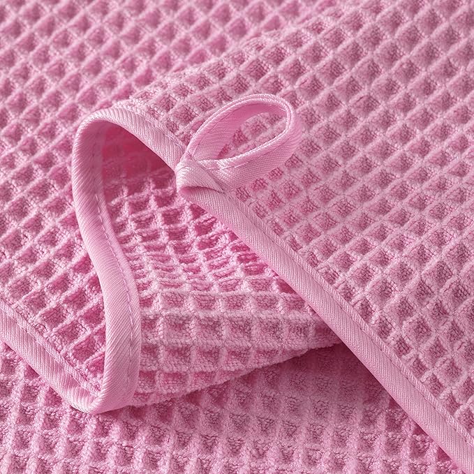 Microfiber Waffle Face Towels, 4 Pieces, Soft, Absorbent, Fast Drying, Lint Free 430 GSM (Pink)