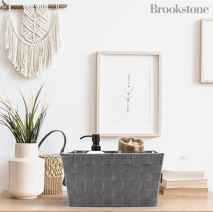 Brookstone Woven Shelf Basket Organize for Shelves, Storage Basket for Organizing Home, Pantry Organizers and Storage Bins - 2 Pack - Dark Grey