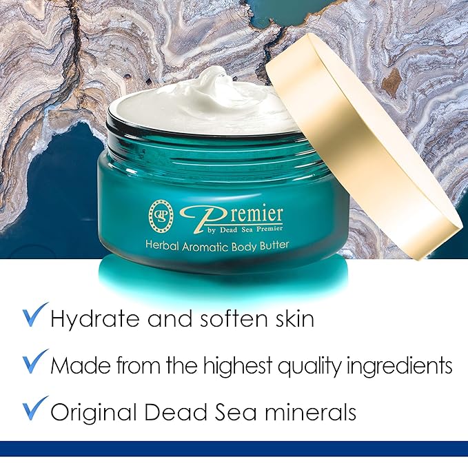 Premier Dead Sea Body Butter for Women & Men - Shea Butter Moisturizer for Dry Skin, Firming Body Cream with Dead Sea Minerals, Natural Hand Moisturizer, Anti-Aging (Herbal, 5.95 Fl Oz)