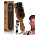 Walnut Wood Boar Bristles Beard Brush Kit for Men, Beard Grooming & Hair Styling Quiff, Pompadour, Slicked-back, Undercut, Straightens & Promotes Beard Growth - Works with Beard Oils and Balms