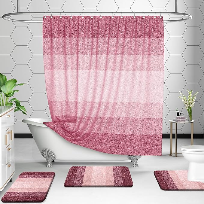 OLANLY Bathroom Rug Set 2 Piece, Soft Absorbent Microfiber Bath Rug Set, Non-Slip, Machine Wash Dry, Plush Shaggy Bath Mats for Bathroom (30"x20"+24"x16", Red)