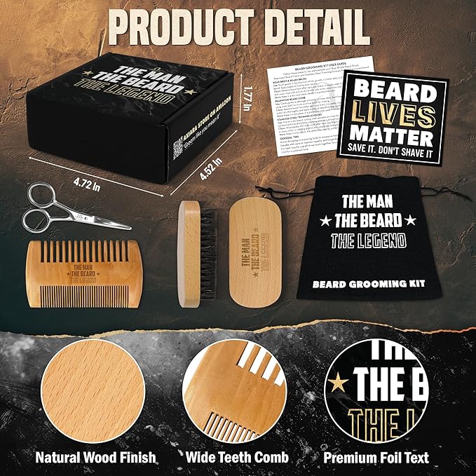 Grooming Gifts for Men - Beard Kit Grooming and Care with Brush, Comb, Scissors & Storage Bag - Anniversary Retirement Birthday Gifts for Men Dad Grandpa, Husband Birthday Gift Ideas