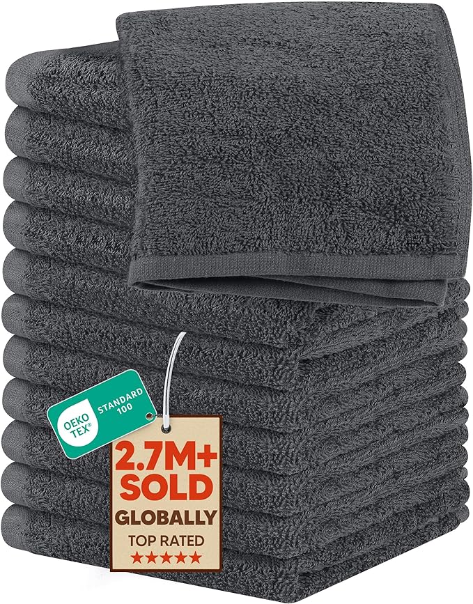 Utopia Towels 12 Pack Cotton Washcloths Set, 100% Ring Spun Cotton, Premium Flannel Face Cloths, Highly Absorbent and Soft Feel Fingertip Towels, Grey