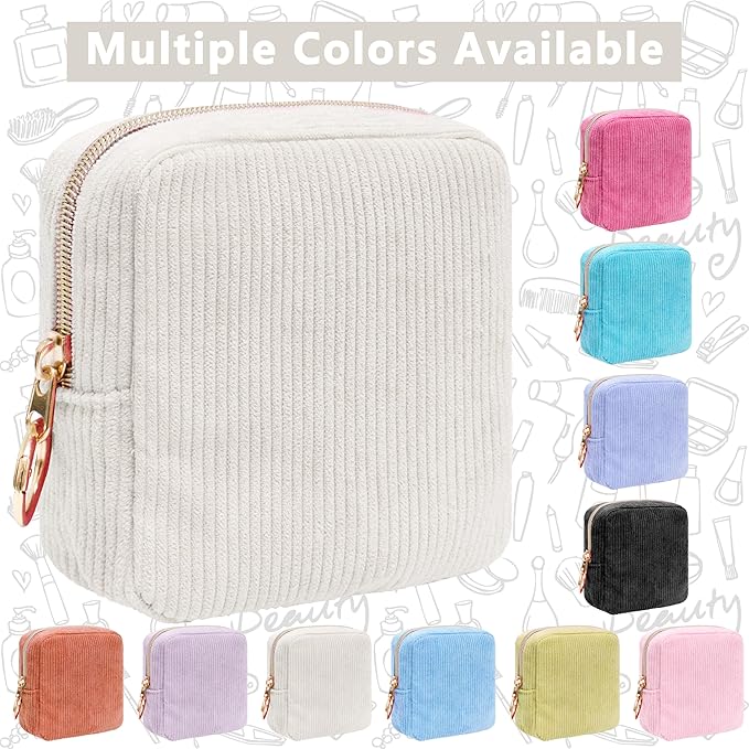 Period Bag for Girls, Corduroy Sanitary Napkin Storage Bag, Period Pouch & Tampon Holder, Feminine Care Organizer（Beige）