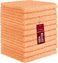 DecorRack 10 Pack 100% Cotton Wash Cloth, Luxurious Soft, 12 x 12 inch Ultra Absorbent, Machine Washable Washcloths, Peach (10 Pack)