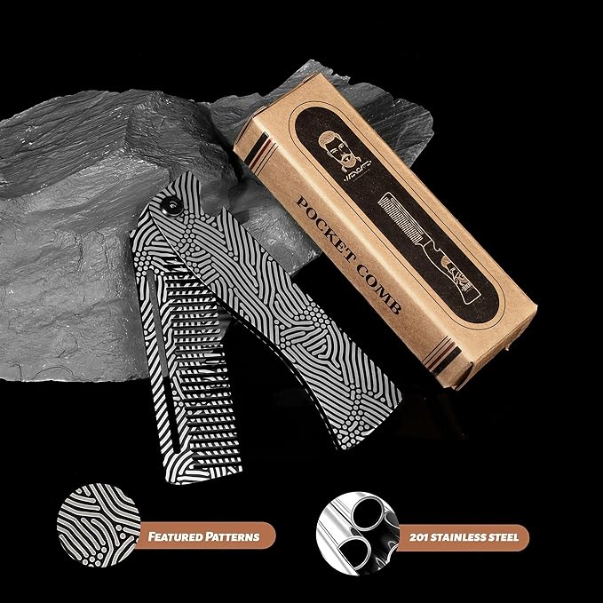 Metal Hair & Beard & Mustache Comb, Multifunctional Folding EDC Pocket Beard Comb With Bottle Opener - Anti-Static for Travel and Everyday Grooming Styling