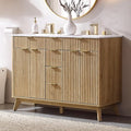 T4TREAM 48" Fluted Bathroom Vanity with Resin Sink Combo，Freestanding Modern Bathroom Storage Vanity Cabinet with Soft Closing Doors & 2 Drawers，Wood Grain Texture，Metal Handle，Natural Oak