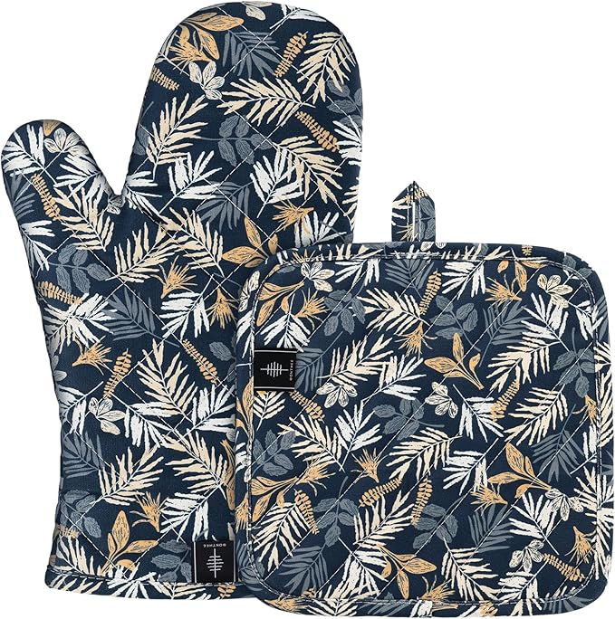 Oven Gloves Heat Resistant Potholder Set Oven Gloves with Anti-Slip Striped Cooking Gloves for Cooking Baking - 2PCS