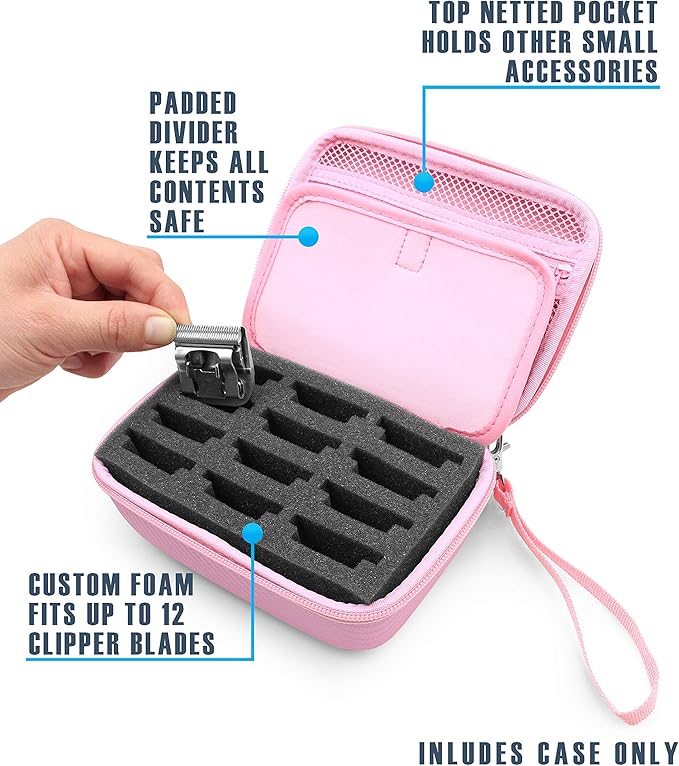 CASEMATIX Clipper Guard Holder With 12 Blade Case Slots - Compatible With Oster, Andis, BaBylissPRO, Wahl - Metal Blade Holder Top Pocket - Case Only