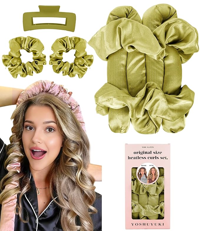Heatless Curls Overnight Hair Curler to Sleep In Soft Jumbo Hair Rollers for Long Hair Blowout Look No Heat Overnight Curls, Satin Large Flexi Rods for Big Curl Heatless Curling Rod Set with Clip