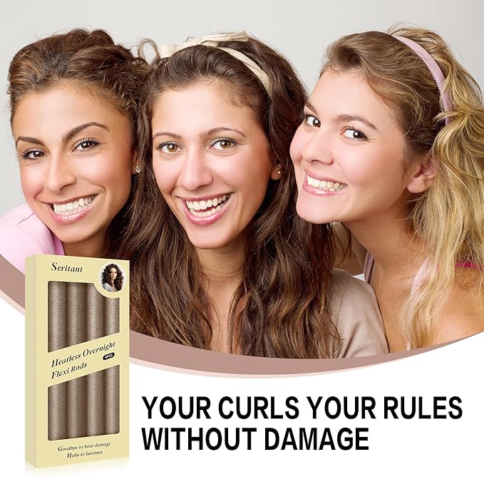 Heatless Curls Overnight with Satin Head Scarf, Velvet Hair Rollers for Blowout Look, No Heat Curling Rod for Long Thick Hair, Soft Sleep In Flexi Rods