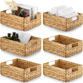 BLUEWEST Water Hyacinth Storage Baskets (Set of 6) – Woven Hyacinth Organizer with Carrying Handles, Laundry Basket for Organizing, Rattan Bin for Shelves