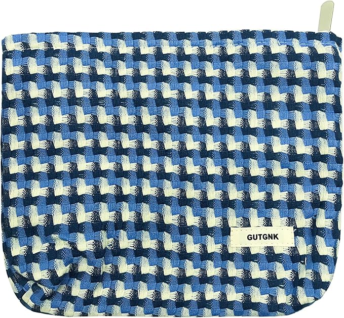 GUTGNK Corduroy Ladies Cosmetic Bag, Large Capacity Canvas Cosmetic Bag Travel Toiletry Bag Accessories Organizer, Blue Mesh