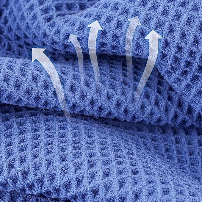 Microfiber Waffle Face Towels, 4 Pieces, Soft, Absorbent, Fast Drying, Lint Free 430 GSM (Dark Blue)