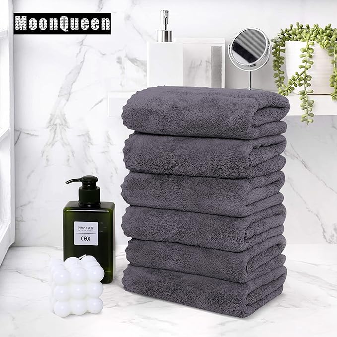 MOONQUEEN 12 Pack Premium Hand Towels - Quick Drying - Microfiber Coral Velvet Highly Absorbent Towels - Multipurpose Use as Hotel, Bathroom, Shower, Spa, Hand Towel 16 x 28 inches (Gray)