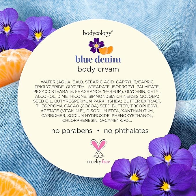 Bodycology Shea Butter Body Cream, Blue Denim, 8 oz