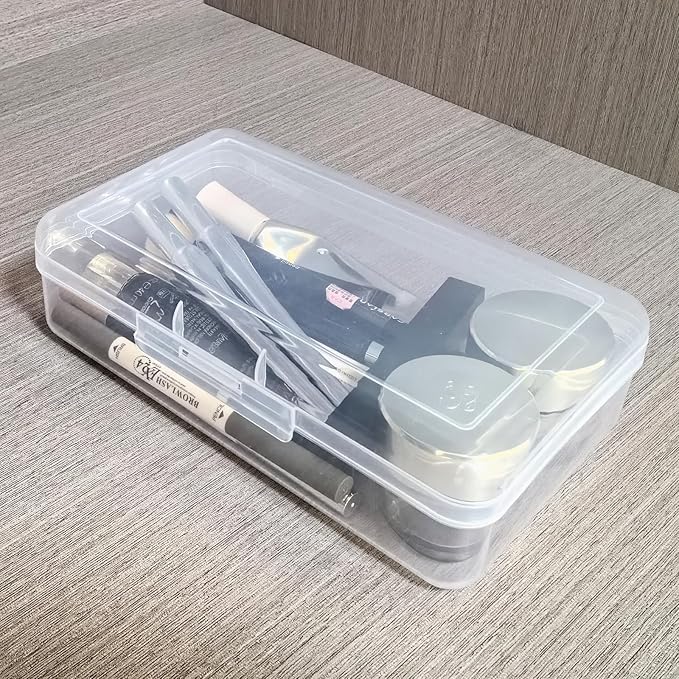4 Pack Rectangular Clear Plastic Storage Containers Box with Hinged Lid for Beads and Other Small Craft Items (8 x 4.7 x 2.3 inch)