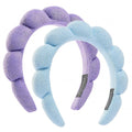 Hairband, Set of 2 - Thick Absorbent Terry Cloth Spa Headbands in Blue and Light Purple for Washing Face or Facial, Puffy Makeup Headbands for Face Washing, Mask Combo Pack