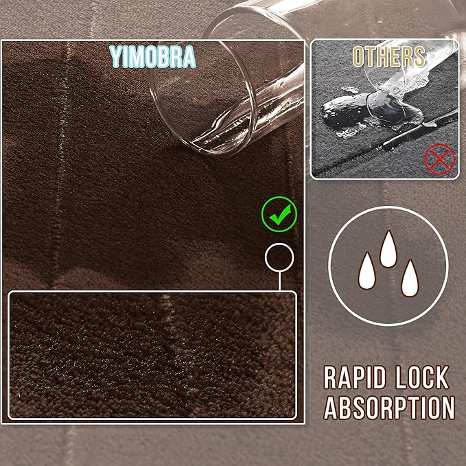 Yimobra U-Shaped Toilet Bath Mat Set 2 Piece - Super Soft Absorbent Quick Dry Memory Foam Bathroom Rugs, Machine Washable Non Slip Floor Carpet for Tub Shower & Single Sink (17x24 & 24x20, Brown)