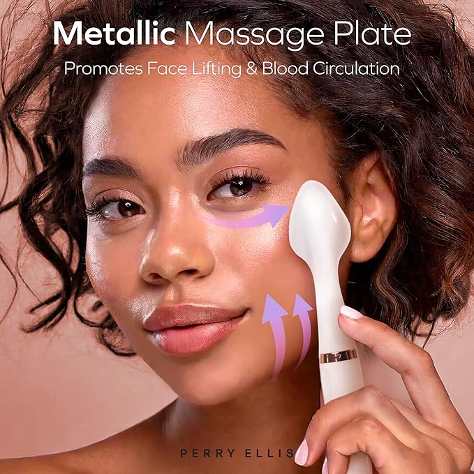 Perry Ellis 3-in-1 Silicone Face Wash Brush with Makeup Applicator & Metallic Massage Plate, Electric Vibrating Facial Cleanser, IPX6 Water-Resistant Skin Care Tool with Stand