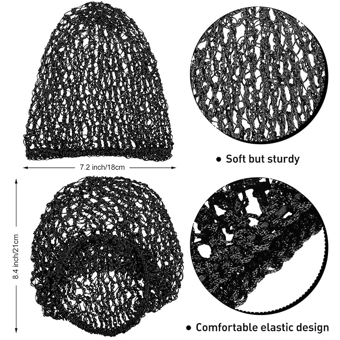 Waydress 2 Pieces Mesh Hair Net Rayon Knit Snood Women Crocheted Sleep Cap (Black and Pink)