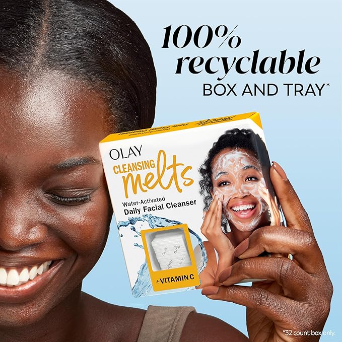 Olay Face Wash, Vitamin C Cleansing Melts, Daily Use Gentle Cleanser, For All Skin Types, Travel Size, Soft Citrus Scent, Water-Activated to Clean, Tone, and Refresh, 64ct (2 Pack x 32ct)
