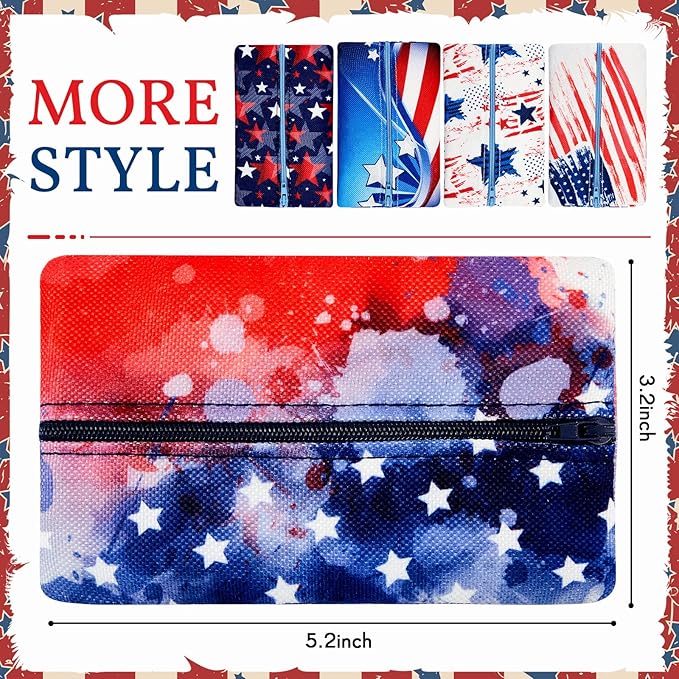 5 Pieces Tissues Purse Pocket Tissue Holder Reusable Travel Tissue Pouch Fabric Zipper Enclosed Small Size US Flag Pattern Tissue Holder for Purse Coins for 4th of July, 5.25 x 3 Inches (Star Style)