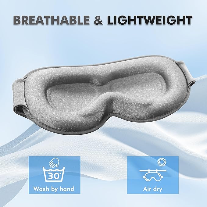 Sleep Eye Mask for Side Sleeper, Lash Extensions 3D Contoured Cup Sleeping Mask for Men Women, Travel Blackout Night Blindfold Eye Shade Cover with Adjustable Strap (Grey-Side Sleeper)