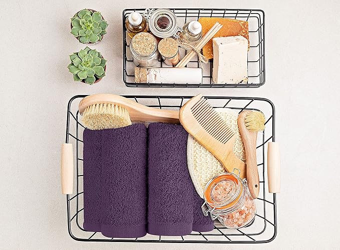 Utopia Towels 24 Pack Cotton Washcloths Set, 100% Ring Spun Cotton, Premium Quality Flannel Face Cloths, Highly Absorbent and Soft Feel Fingertip Towels, Plum