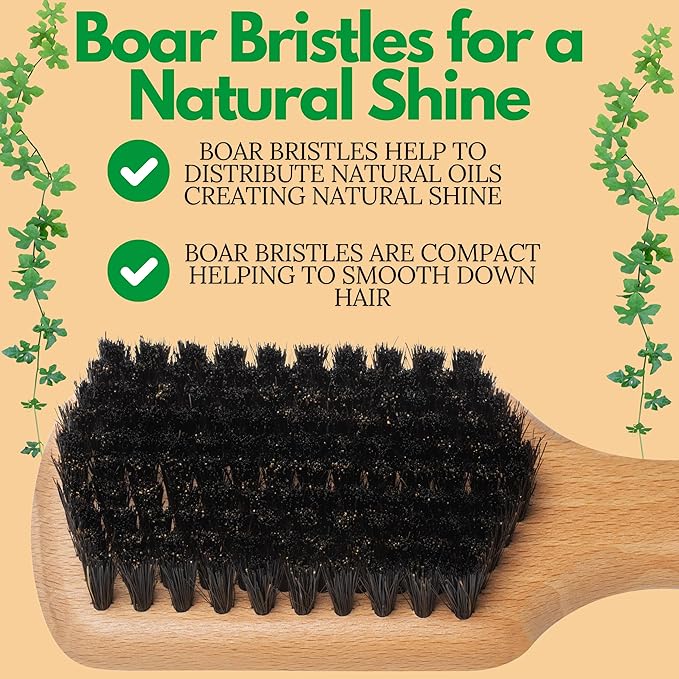 GranNaturals Soft Boar Bristle Slick Back Hair Brush - Hairbrush for Smoothing, Fades, Beards, 360 Waves to Style, Polish, & Lay Down Hair to Create a Sleek Ponytail Bun Hairstyle for Women & Men