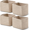 Small Storage Baskets for Shelves Organizing, Woven Cotton Rope Baskets for Storage, Book Basket, Decorative Shelf Basket, 12.5"Lx9.1''Wx7.9''H (4 Packs) Mixed Brown