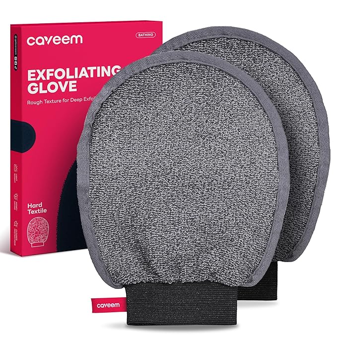 Exfoliating Mitt, Body Scrubber for Deep Exfoliation, Korean Scrub Mitt, Turkish Body Exfoliator for Remove Dead Skin, Gentle Lightweight Loofah Bath Glove for Shower (2 Pack)